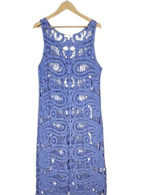 Adiva Periwinkle Blue Crochet Sleeveless Midi Dress | Boho Beach Cottage | Sz L